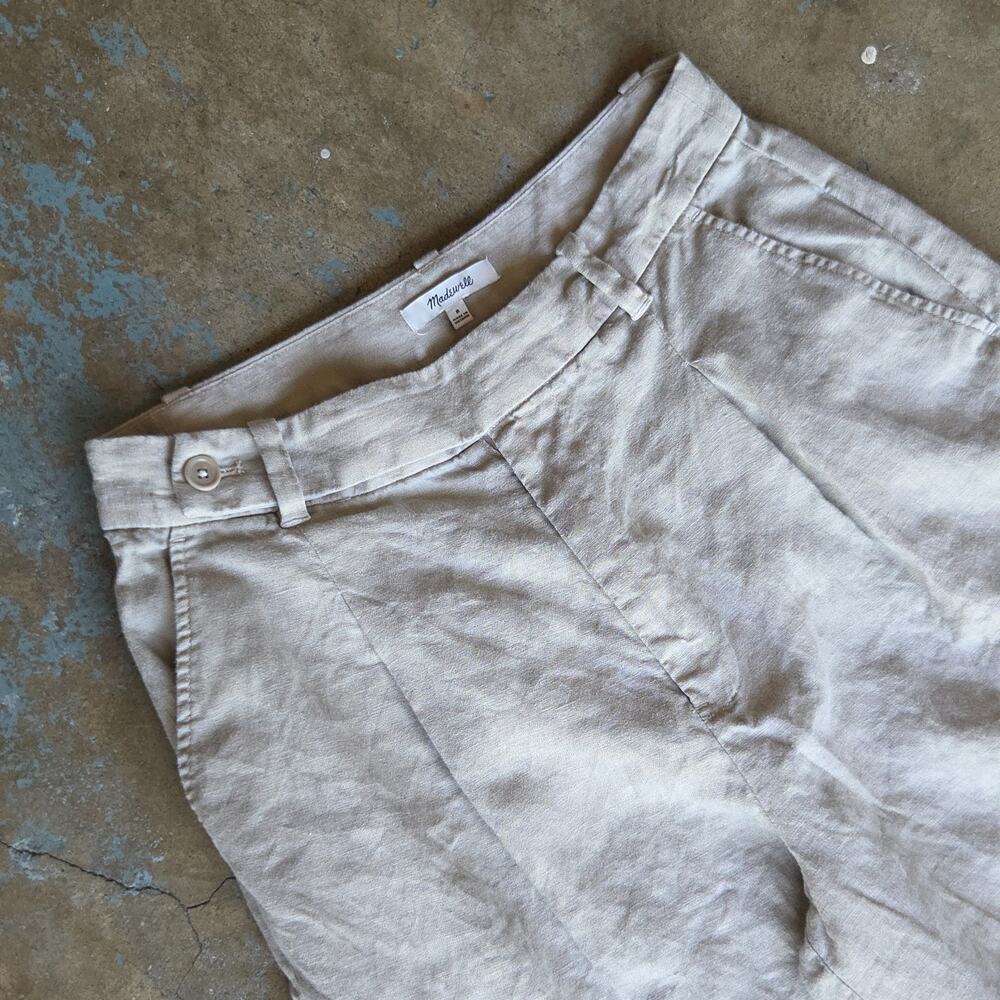 Madewell The Harlow Wide Leg Pant 100% Linen Size 8 Natural Pleated NJ996 - Picture 7 of 11